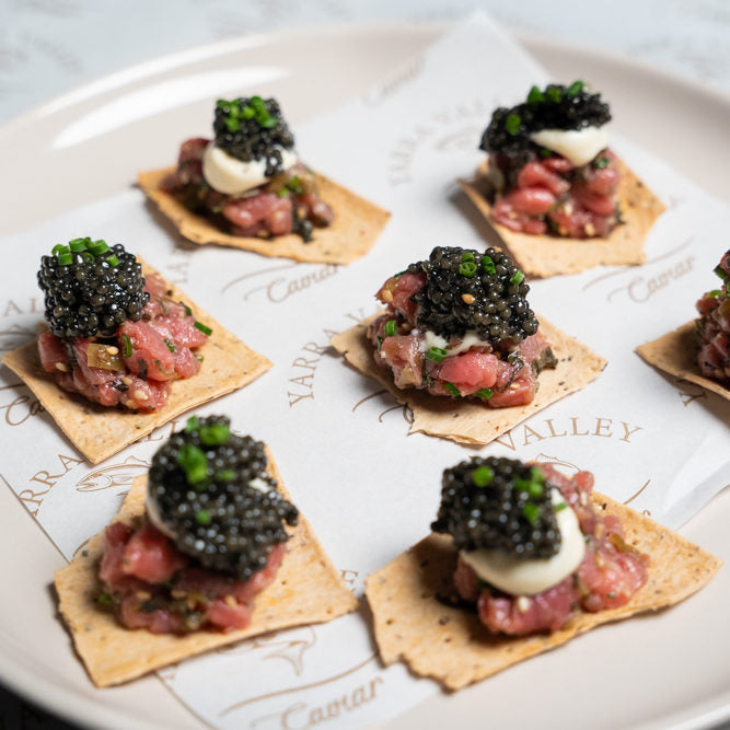 Beef Tartare, Polanco Oscietra Grand Reserve, lavosh crackers