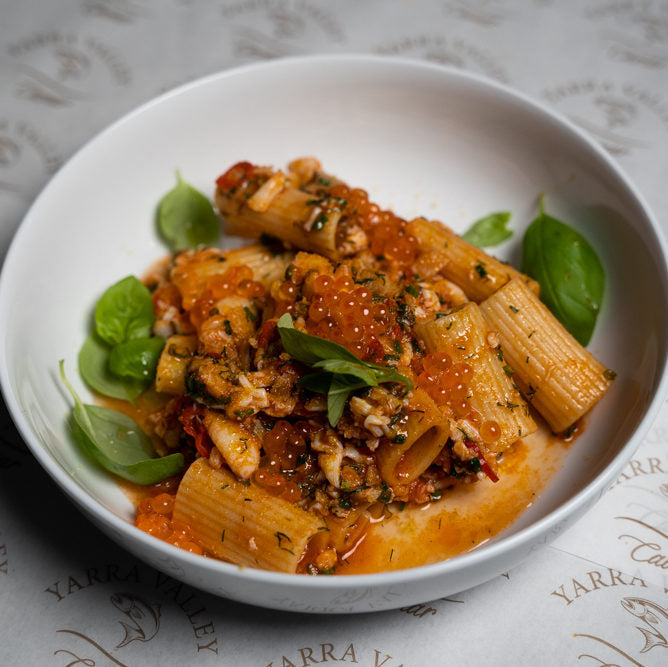 Rigatoni, spanner crab, chilli, pearls and bottarga