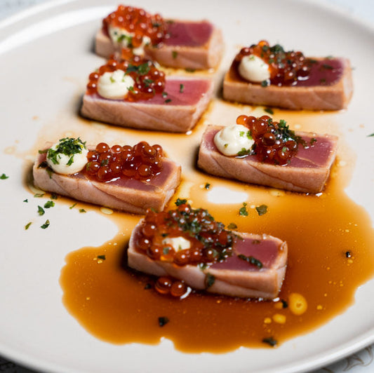 Seared Tuna, Ponzu, Kewpie and Ikura Shoyu Zuke Pearls