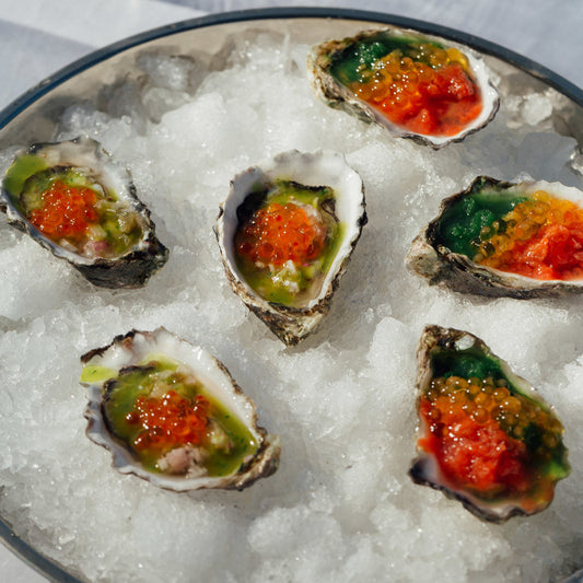 Oysters with First Harvest Pearls & Shiraz Gin Dressing