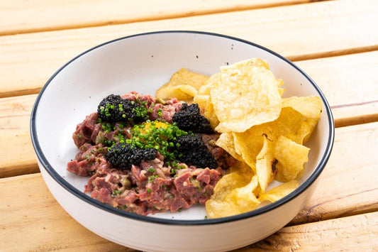 Steak tartare with Polanco Oscietra Grand Reserve and Chappy’s Chips